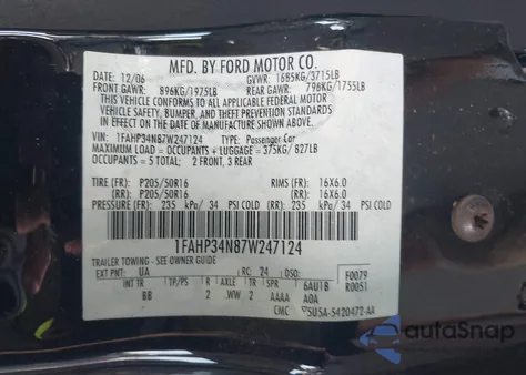 2007 Ford Focus Zx4/S/Se/Ses from USA, damaged, VIN 1FAHP34N87W247124